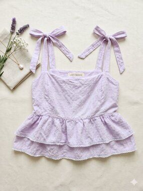 Lost + Wander Lavender Tie-Strap Ruffle Crop Top